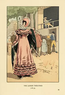Jardins Collection: Fashionable woman at an outdoor play, Paris, 1819