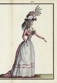 Lebrun Tossa Prints: Fashionable woman in pleated bonnet, 1790