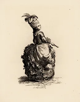 Fashionable woman in pouf hairstyle, era of Marie Antoinette
