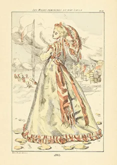 Drypoint Prints: Fashionable woman promenading at the seaside, France, 1865