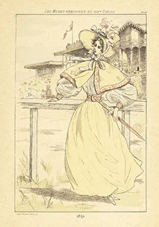 Drypoint Prints: Fashionable woman at the racetrack, Paris, 1841
