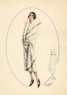 Haircut Prints: Fashionable woman with short bob haircut in ermine coat, 1926