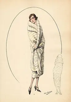 Haircut Prints: Fashionable woman with short bob haircut in fur coat, 1926