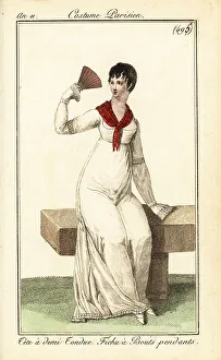 Fichu Prints: Fashionable woman in short haircut a la Victime, Paris, 1803