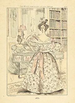Drypoint Prints: Fashionable woman singing in a drawing room, Paris, 1835