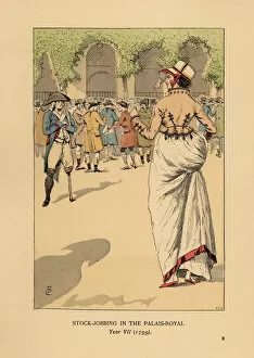 Russes Collection: Fashionable woman with speculators or agioteurs, Paris