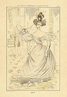 Drypoint Prints: Fashionable woman taking dancing lessons, Paris, 1826