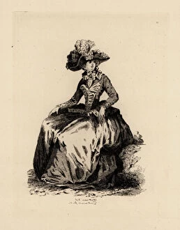 Antoinette Gallery: Fashionable woman with tricorn hat, era of Marie Antoinette