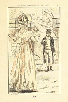Drypoint Prints: Fashionable woman in the Tuileries Gardens, Paris, 1821