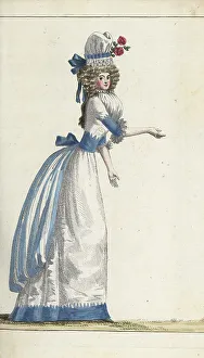 Lebrun Tossa Prints: Fashionable woman in white and sky-blue outfit, 1790