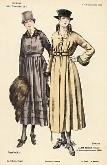 Fashion Plate Prints: Two fashionable women in calf-length dresses, WWI