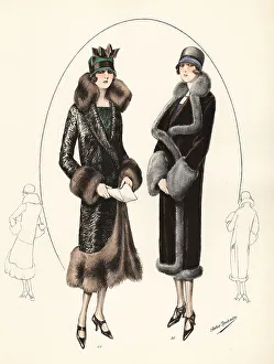 Haircut Prints: Fashionable women in cloche hats and fur coats, 1926