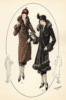 Redingote Prints: Fashionable women in cloche hats and fur coats, 1926
