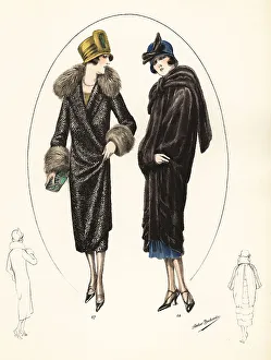 Haircut Prints: Fashionable women in cloche hats and fur coats, 1926
