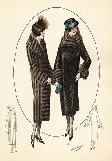 Haircut Prints: Fashionable women in cloche hats and fur coats, 1926