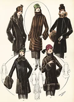 Haircut Prints: Fashionable women in cloche hats and fur jackets, 1926