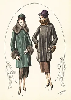 Fashionable women in cloche hats and fur jackets, 1926