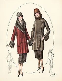 Fashionable women in cloche hats and fur jackets, 1926