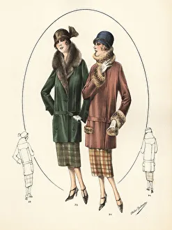 Velours Prints: Fashionable women in cloche hats and sports suits, 1926