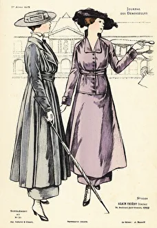 Monocle Prints: Two fashionable women in coat dresses at an aerodrome, WWI
