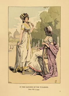 Images Dated 10th July 2019: Fashionable women in the gardens of the Tuileries, 1799