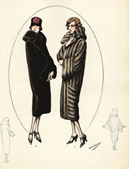 Hairdo Prints: Fashionable women in luxurious fur coats, 1926