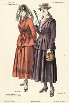 Handbag Prints: Two fashionable women on a winter stroll, WWI