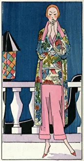 Pyjama Prints: Fashionable young lady in an outfit by Molyneux