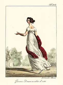 Fashionable young woman of Merveilleuse in summer outfit, 1795