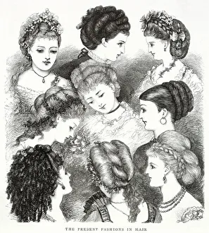 Hairstyles Collection: Fashions of hairstyles for 1870. Date: 1870