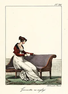 Fashonable woman reading a letter on a chaise longue, Directoire