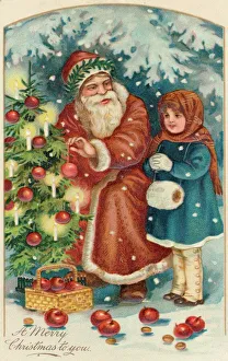 <b class=qtipBold><figcaption>Father Christmas</figcaption></b><br>Father Christmas decorates a tree with the help of a young girl<br><em>© Mary Evans Picture Library</em> Father Christmas