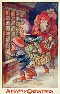 <b class=qtipBold><figcaption>Father Christmas</figcaption></b><br>Father Christmas waits as two children peer into a shop window<br><em>© Mary Evans Picture Library</em> Father Christmas