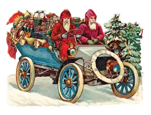 Father Christmas in a car on a Victorian scrap