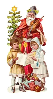 Father Christmas with children on a Victorian scrap