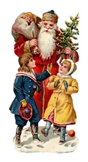 Father Christmas with children on a Victorian scrap