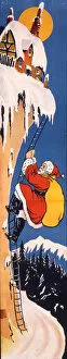 Cold Gallery: Father Christmas climbing a ladder in the snow