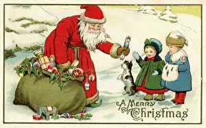 Wintry Prints: Father Christmas distributing presents