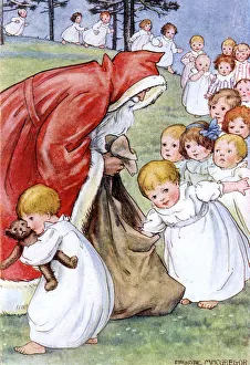 Images Dated 14th November 2017: Father Christmas distributing toys by Angusine Macgregor