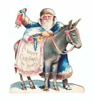 Images Dated 16th November 2015: Father Christmas with donkey on a Victorian scrap