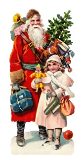 Claus Prints: Father Christmas and girl on a Victorian scrap