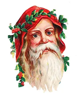 Father Christmas with holly on a Victorian scrap
