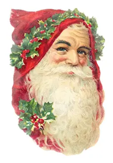 Father Christmas with holly on a Victorian scrap