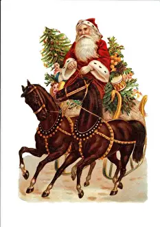 Claus Prints: Father Christmas on horse-drawn carriage on Victorian scrap