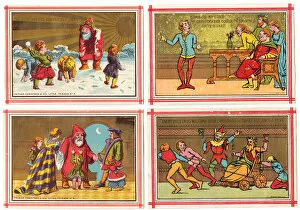 Images Dated 5th October 2017: Father Christmas on four medieval style Christmas cards