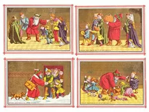 Puddings Gallery: Father Christmas on four medieval style Christmas cards