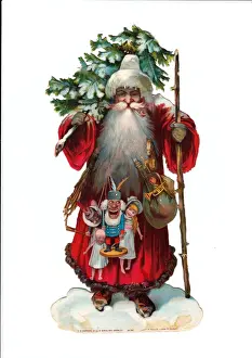 Father Christmas with presents on a Victorian scrap