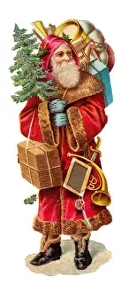 Father Christmas with presents on a Victorian scrap