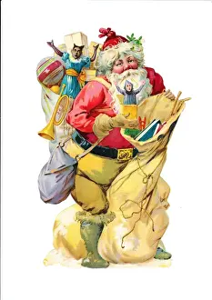 Father Christmas with presents on a Victorian scrap