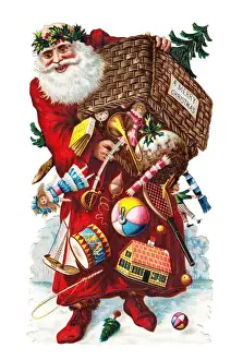 Father Christmas with presents on a Victorian scrap